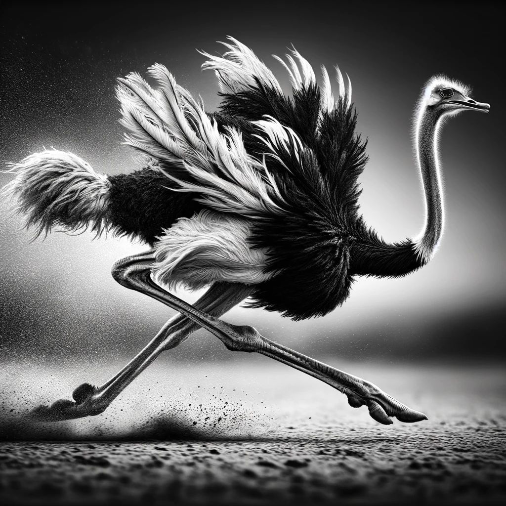 Dreaming of an ostrich running in B&W
